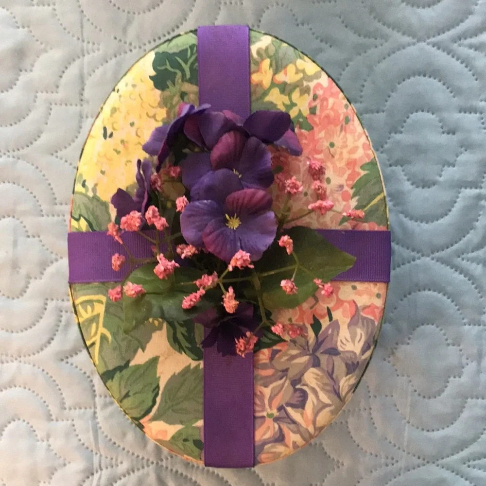 Set of 3 Fabric Floral Decorative Boxes w/ Ribbons Faux Flowers + 2 Heart Boxes - Picture 5 of 14